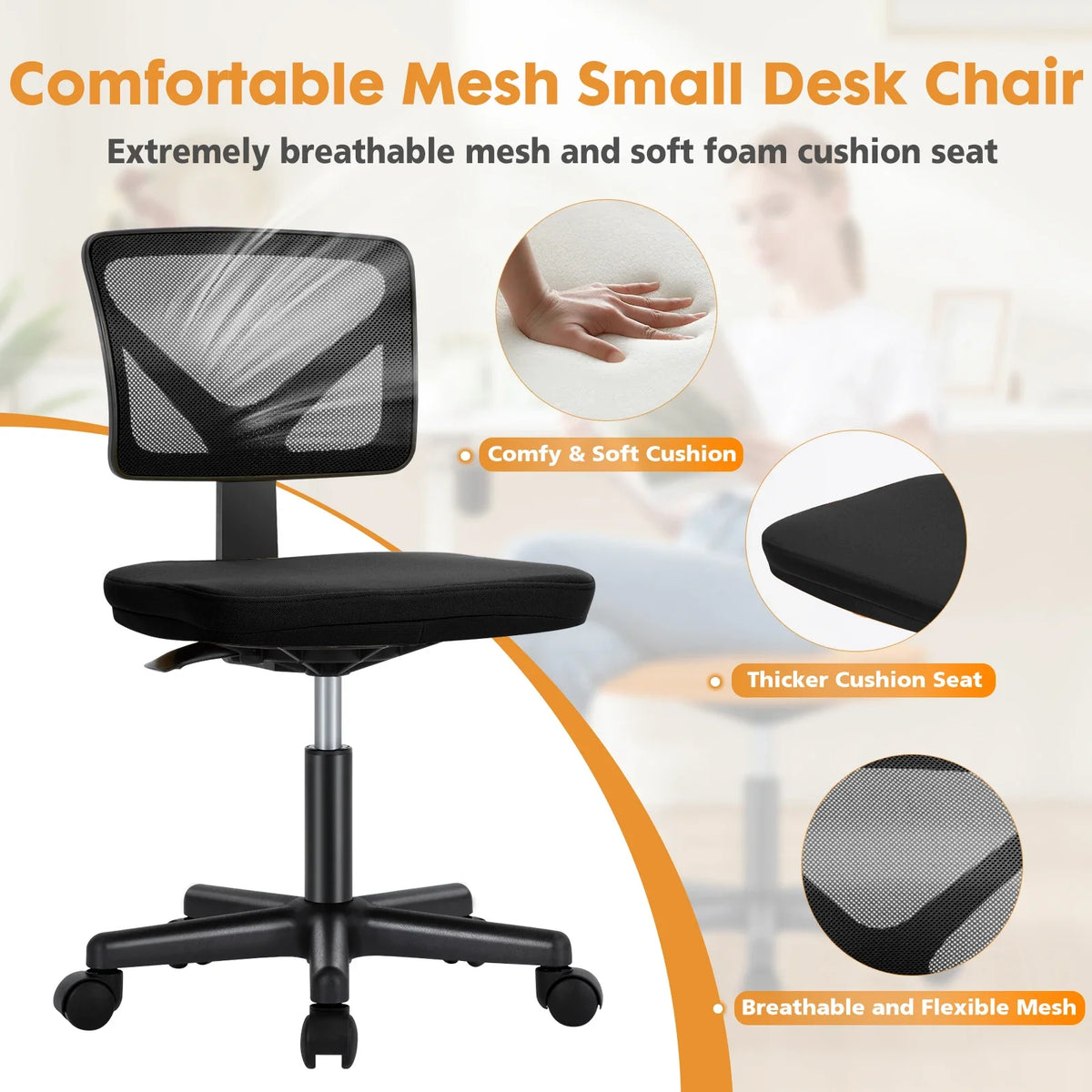 Ergo-Compact - Armless Mesh Office Chair with Lumbar Support
