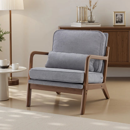 Mid Century Modern Solid Wood Accent Chair with Lumbar Cushion