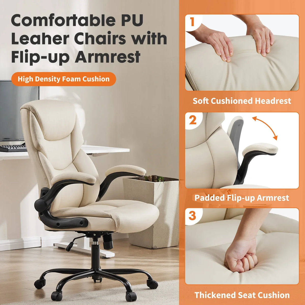 Executive Ergonomic Office Chair - Heavy Duty PU Leather Desk Chair