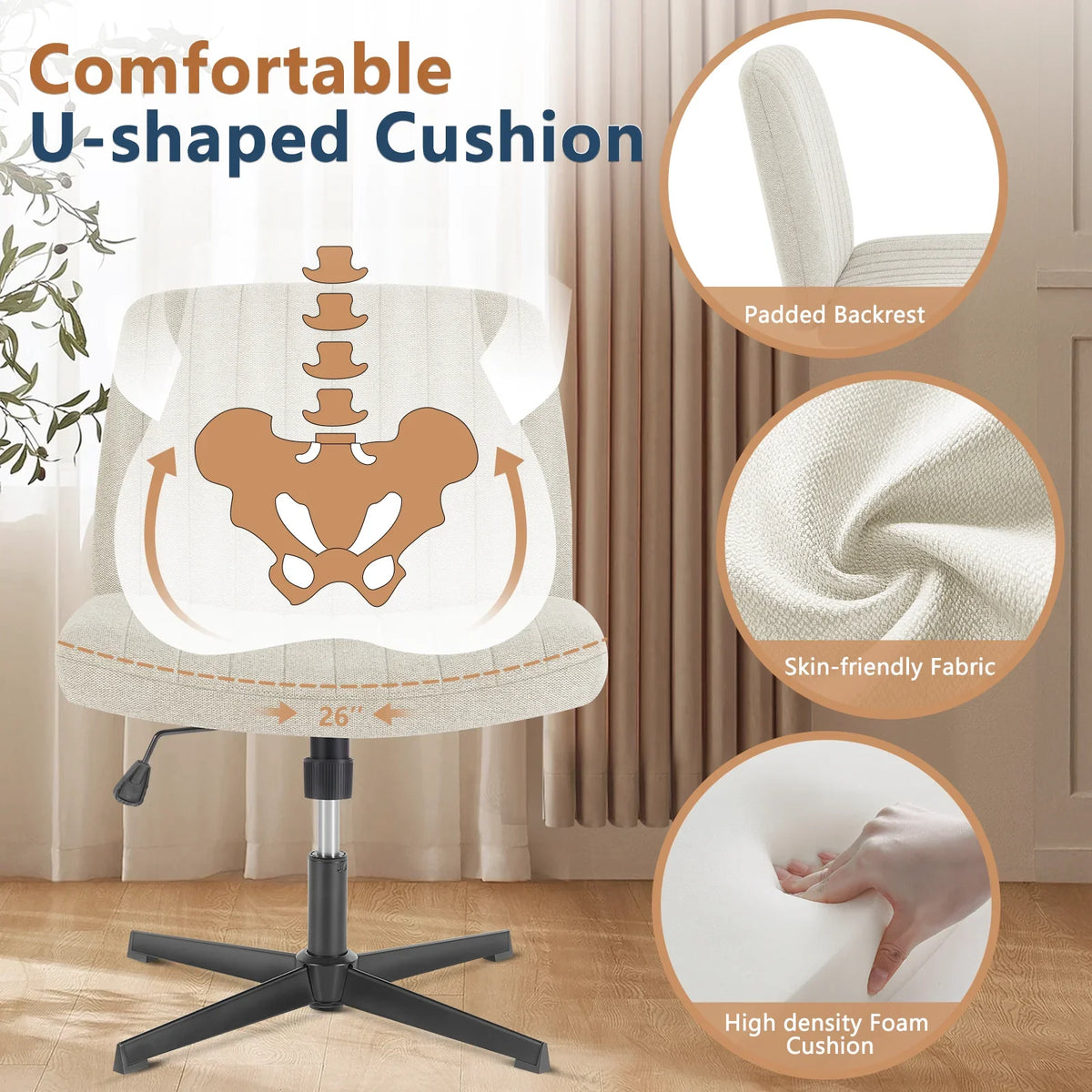 Serenity - Cross Legged Armless Wide Swivel Office Chair