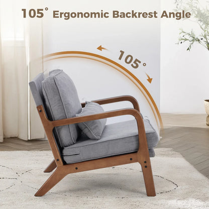 Mid Century Modern Solid Wood Accent Chair with Lumbar Cushion