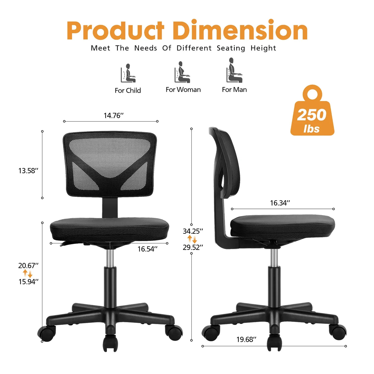 Ergo-Compact - Armless Mesh Office Chair with Lumbar Support