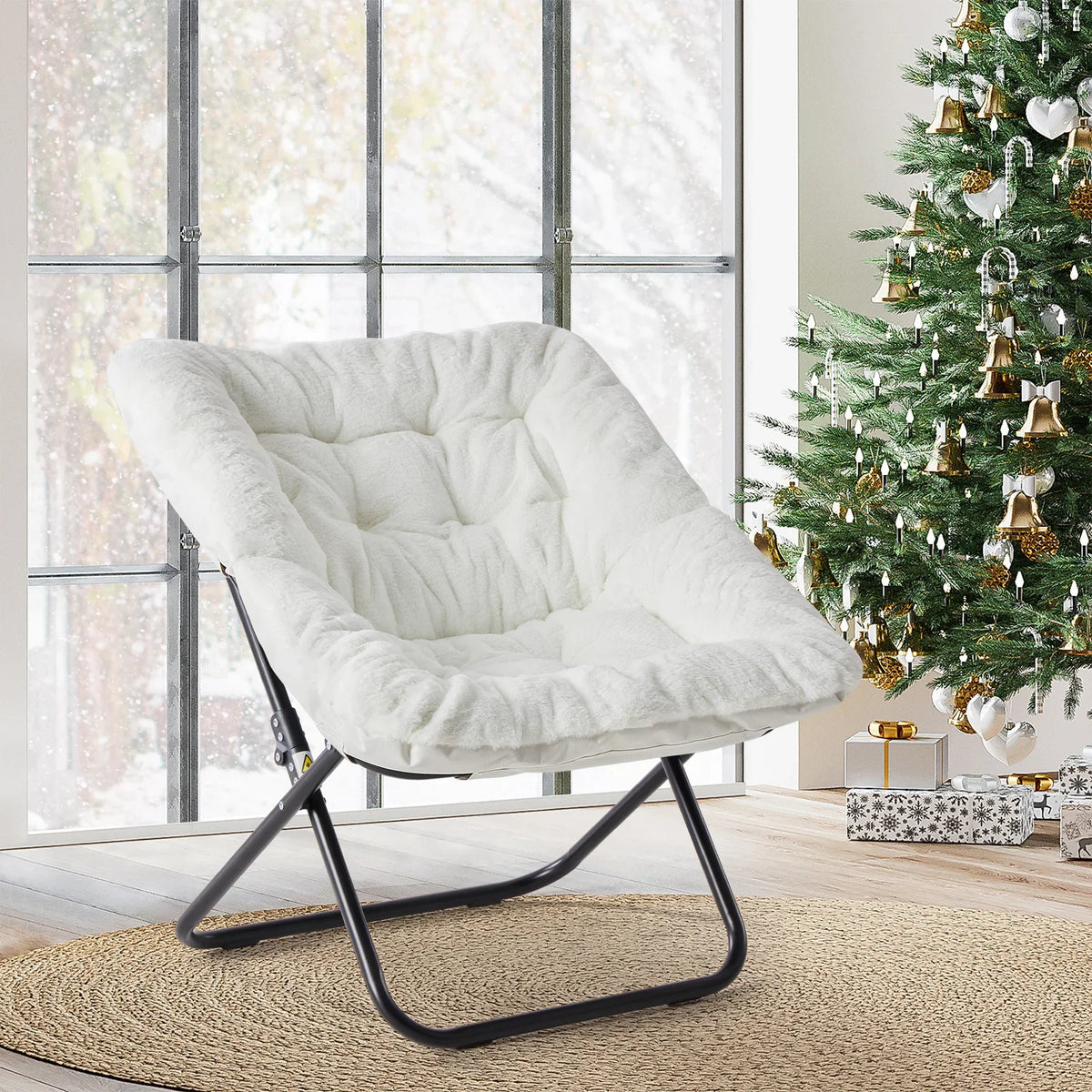Cozy Saucer Chair - Faux Fur Folding Lounge Chair