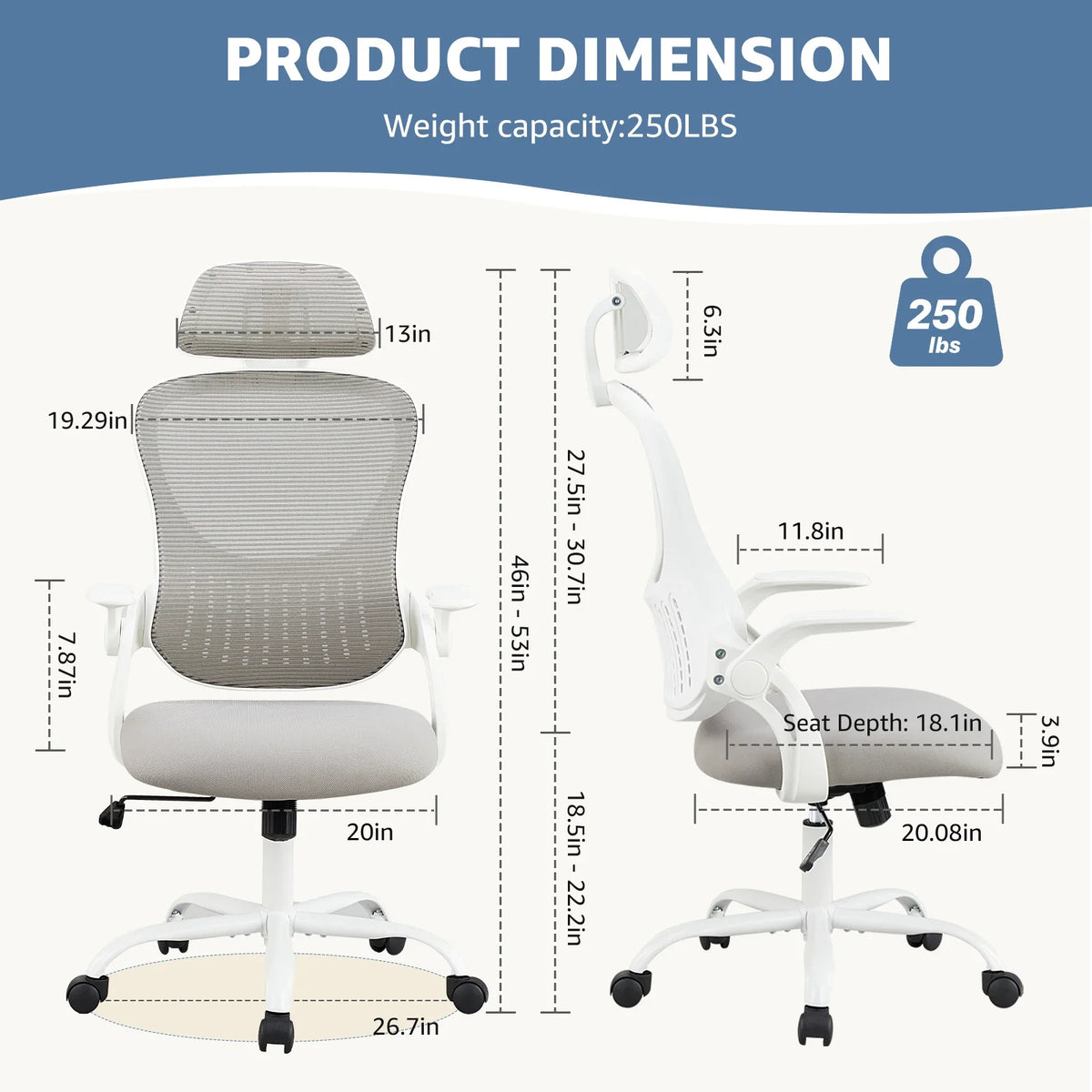 Ergonomic Mesh Office Chair - Adjustable Desk Chair with Headrest