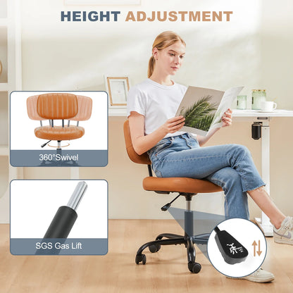 Armless Office Chair - PU Leather Swivel Computer Desk Chair