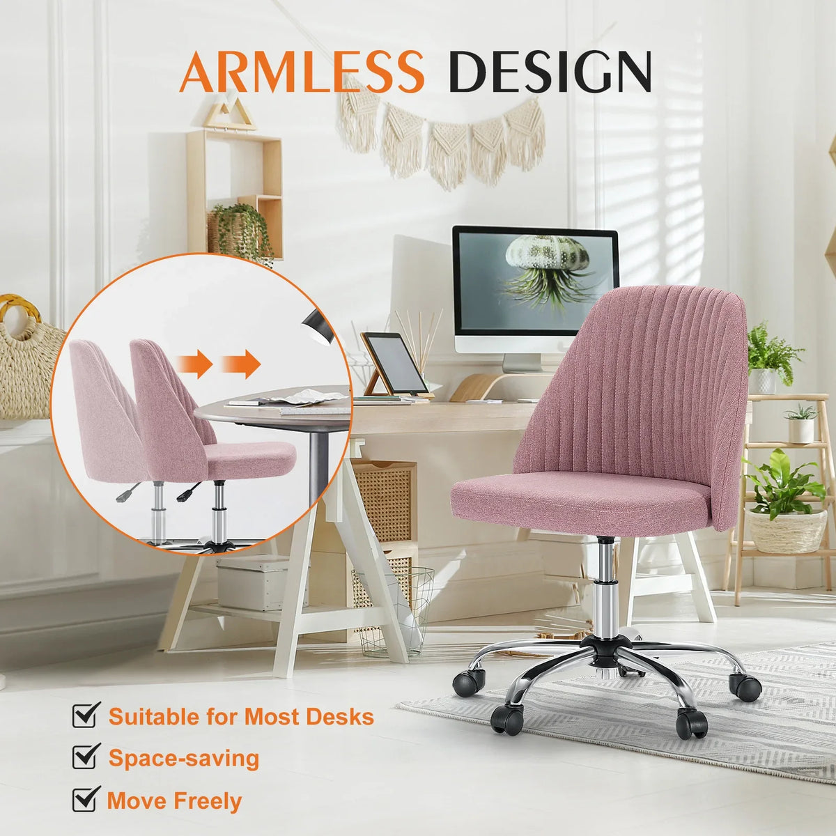 Modern Shell - Armless Fabric Vanity & Desk Chair