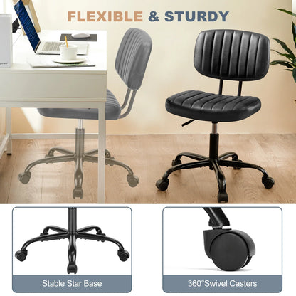 Armless Office Chair - PU Leather Swivel Computer Desk Chair
