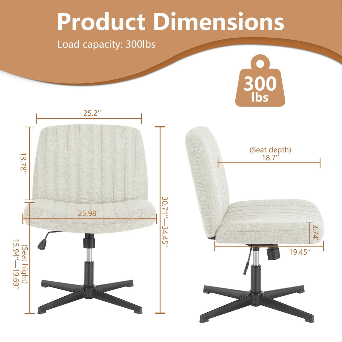 Serenity - Cross Legged Armless Wide Swivel Office Chair