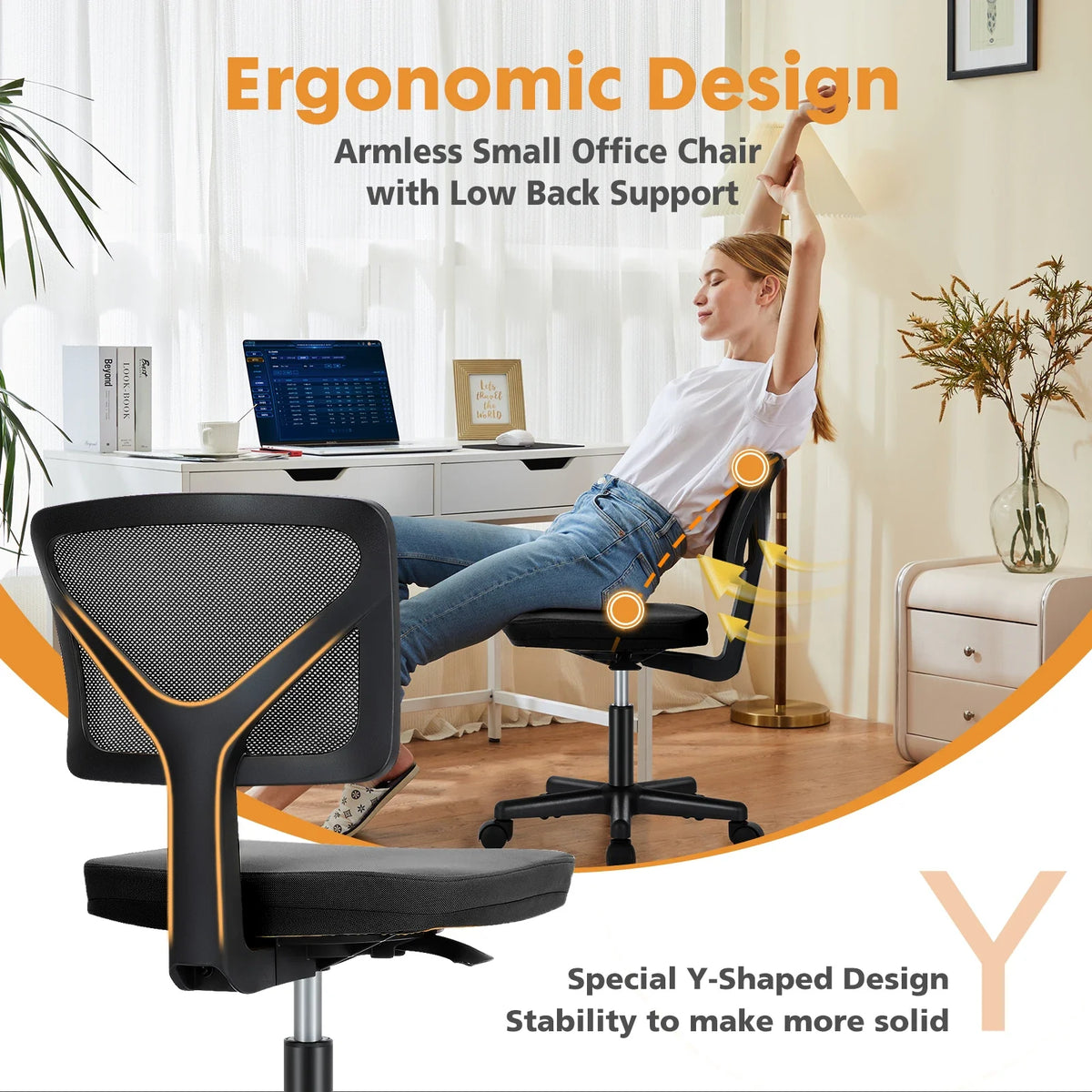 Ergo-Compact - Armless Mesh Office Chair with Lumbar Support