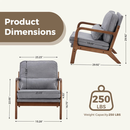Mid Century Modern Solid Wood Accent Chair with Lumbar Cushion