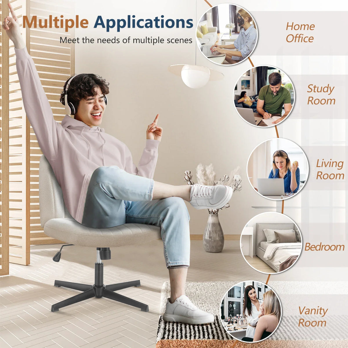 Serenity - Cross Legged Armless Wide Swivel Office Chair