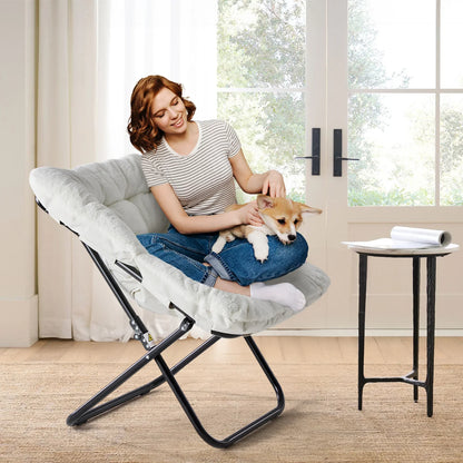 Cozy Saucer Chair - Faux Fur Folding Lounge Chair