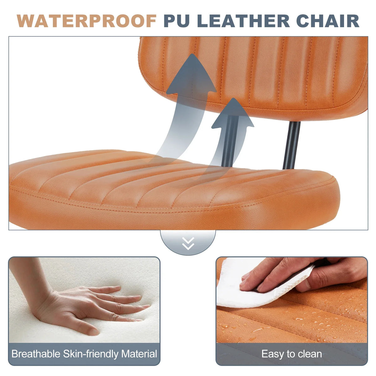 Armless Office Chair - PU Leather Swivel Computer Desk Chair