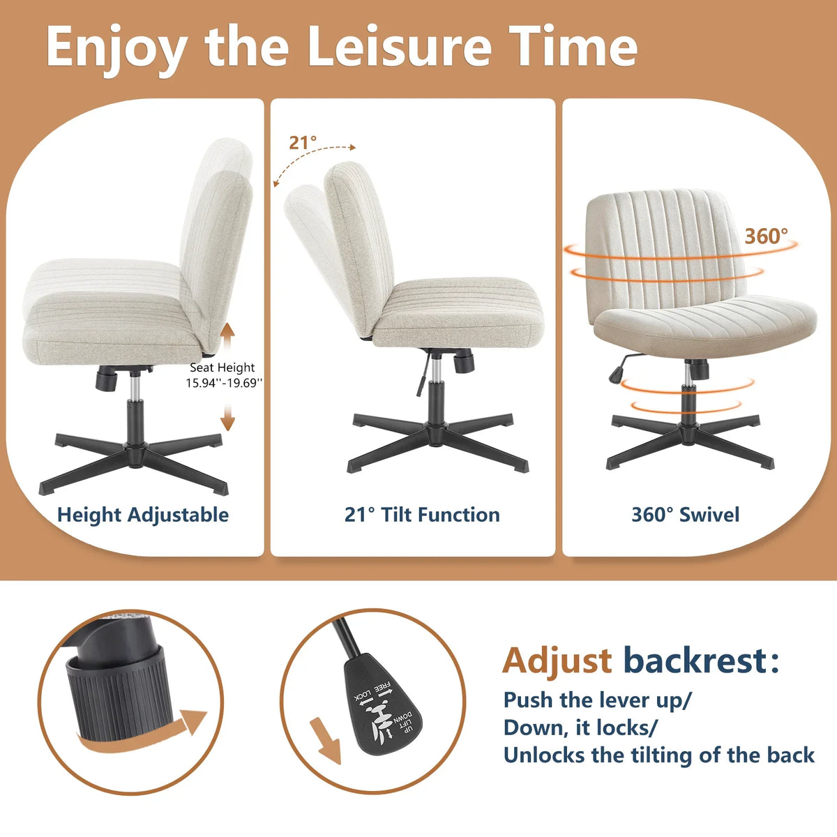 Serenity - Cross Legged Armless Wide Swivel Office Chair