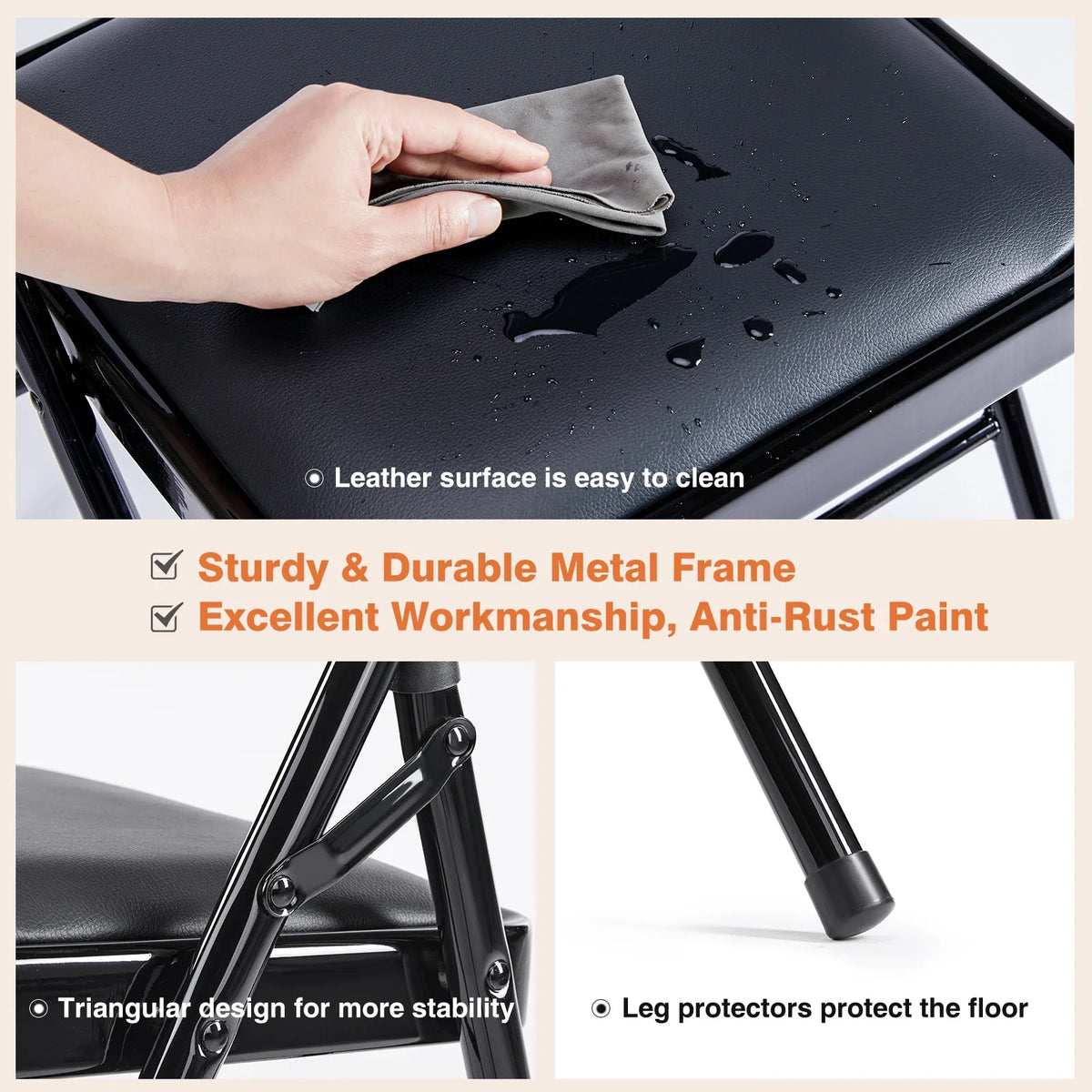 Elite - Padded PU Leather Folding Chairs (4-Pack)