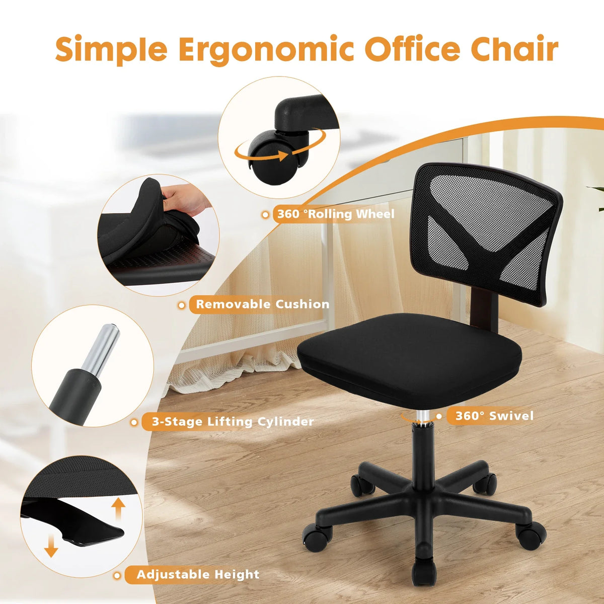 Ergo-Compact - Armless Mesh Office Chair with Lumbar Support