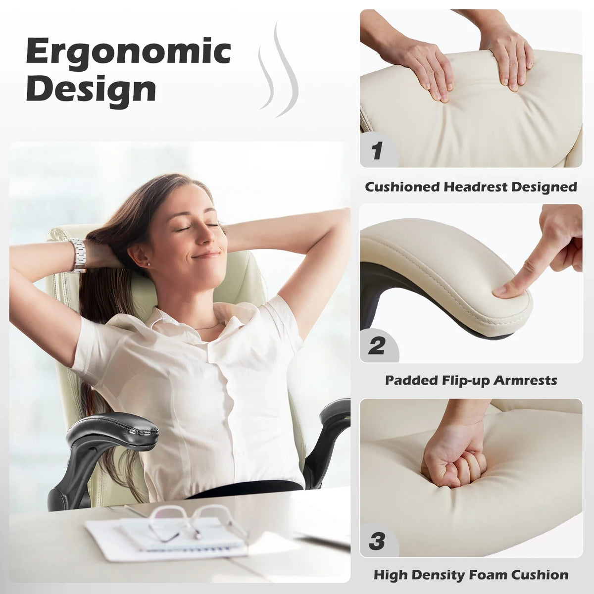 Executive Ergonomic Office Chair - Heavy Duty PU Leather Desk Chair