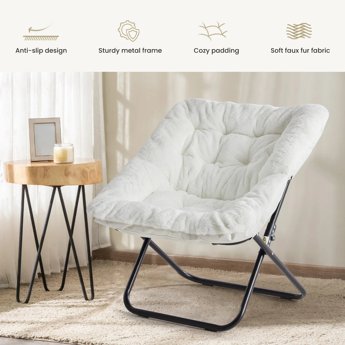 Cozy Saucer Chair - Faux Fur Folding Lounge Chair